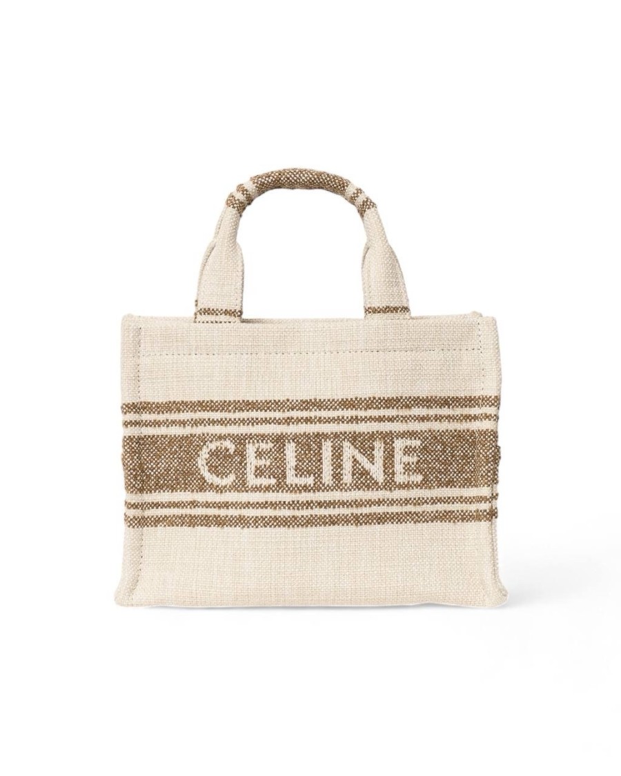 Celine Cabas Thais Tote Canvas Stripes In Neutrals
