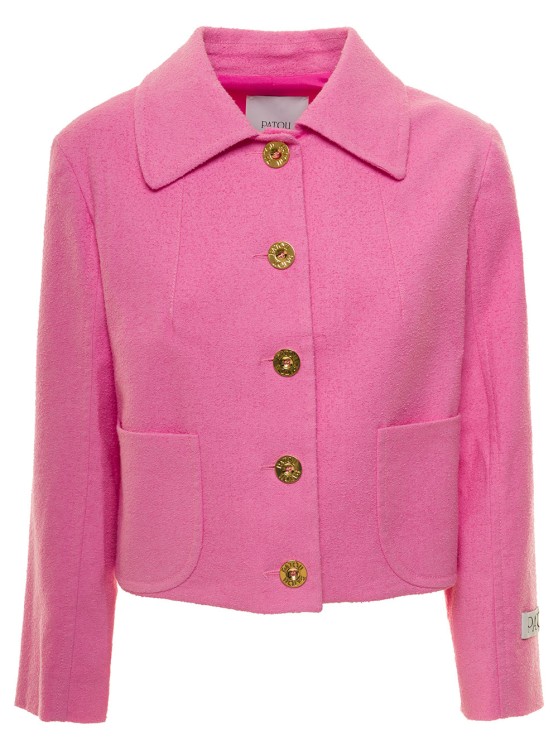 Shop Patou Pink Jacket With Branded Buttons In Cotton Blend Tweed