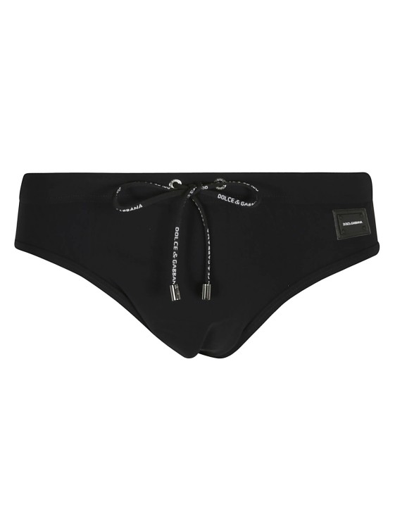 Shop Dolce & Gabbana Logo-print Drawstring Swim Trunks In Black