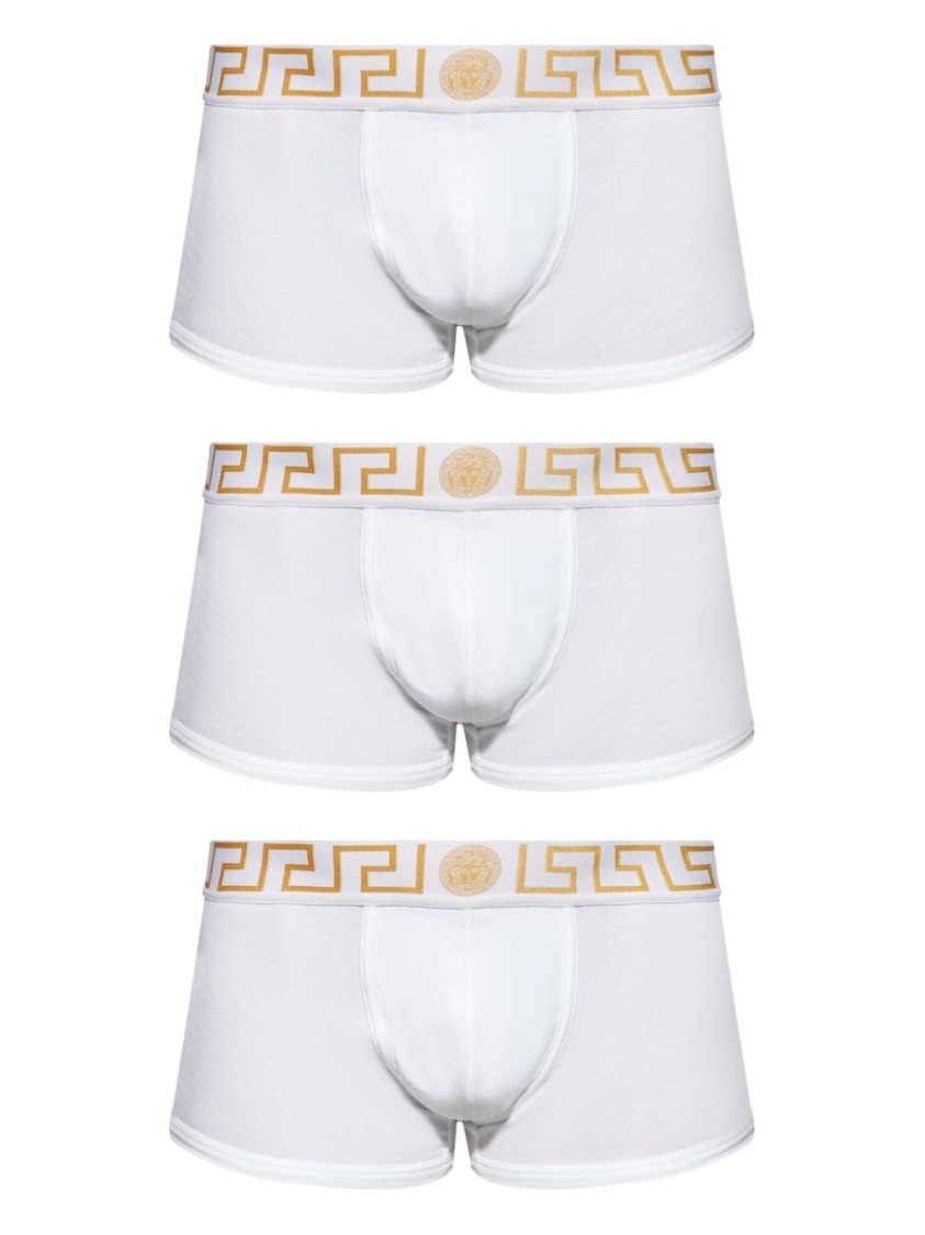 Shop Versace Luxurious Cotton Blend Underwear With Iconic Gold Logo Waistband In White