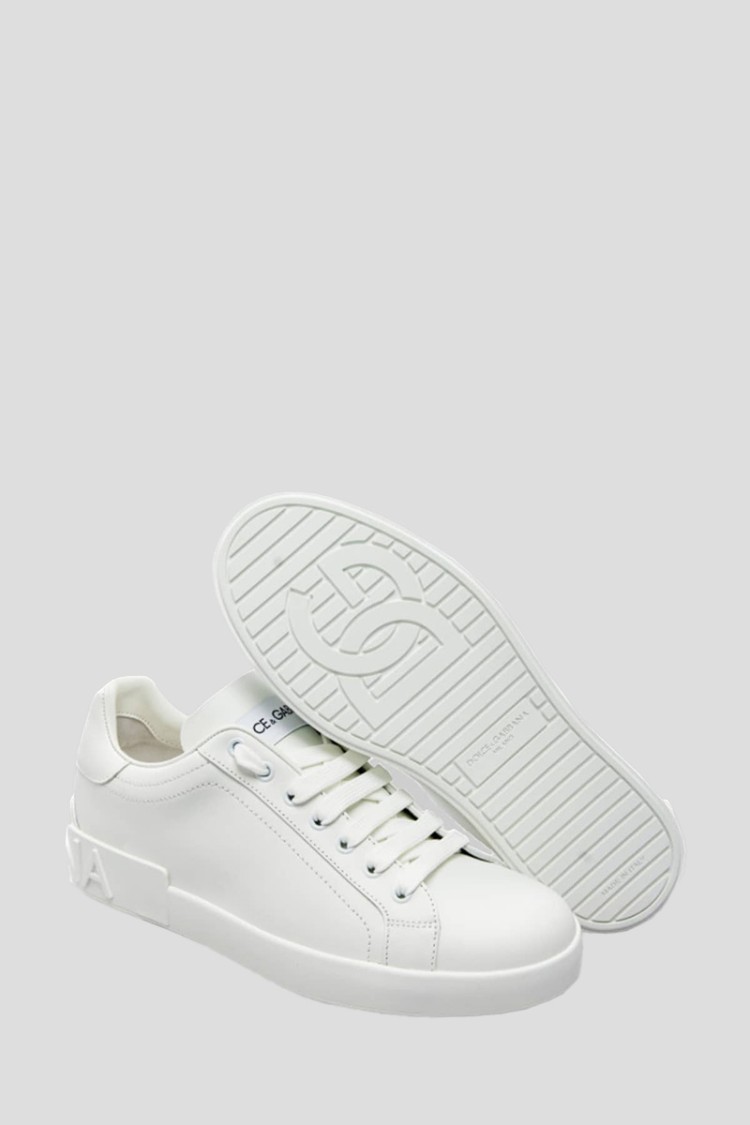 Dolce & Gabbana Leather Sneakers With Logo In White