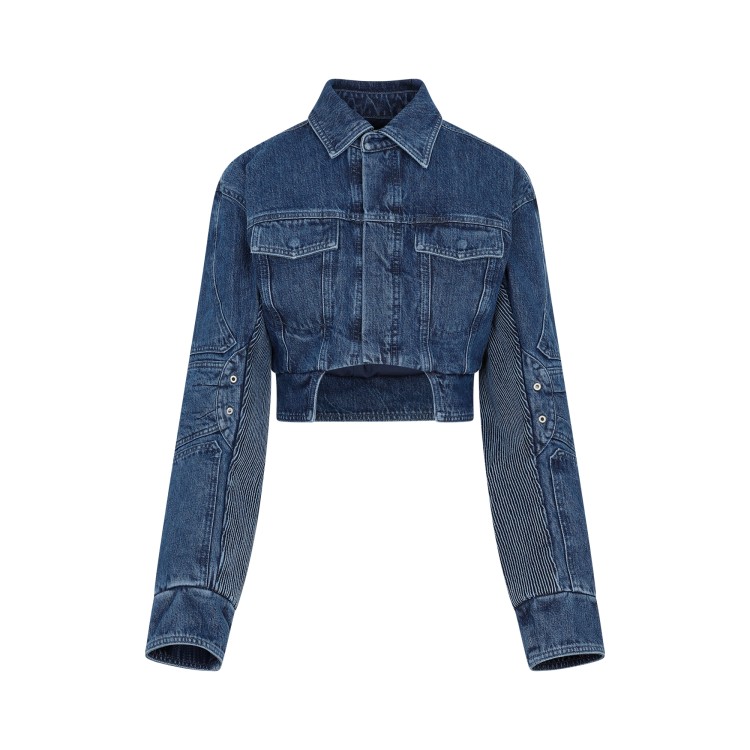 Shop Off-white Blue Motorcycle Hole Crop Jacket In Grey