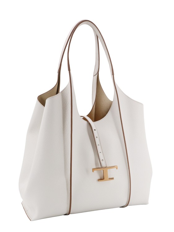 Shop Tod's Leather Shoulder Bag With Metal Monogram In White