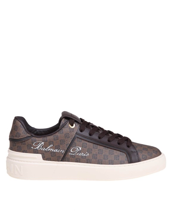 Balmain B-court Sneakers In Monogram Leather In Grey
