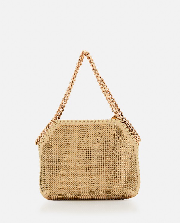 Shop Stella Mccartney Mini All-over Crystals Shoulder Bag In Gold