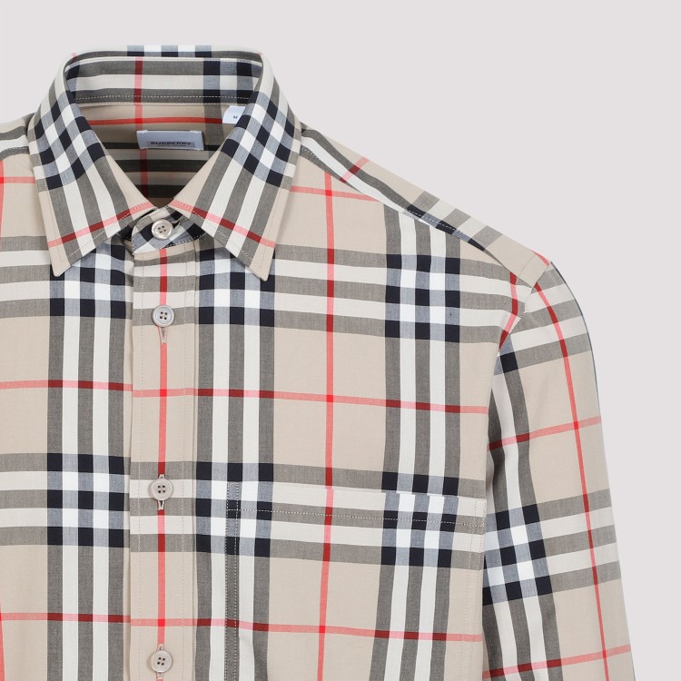Shop Burberry Archive Beige Cotton Checked Shirt In Grey