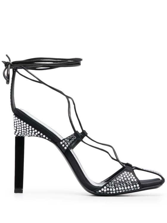 Attico Adele Sandals In Satin Fabric With Applied Strass In Black