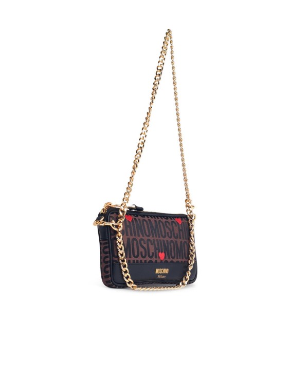 Shop Moschino Logo Brown Leather Blend Crossbody Bag