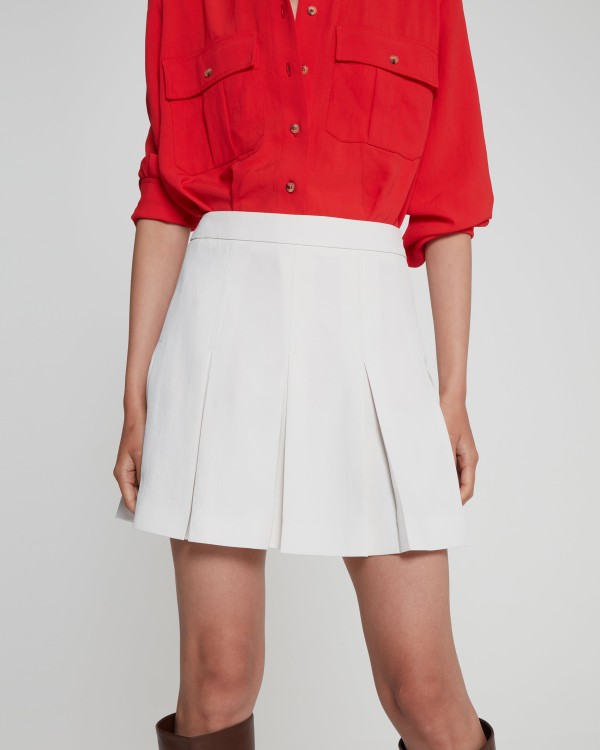 Shop Serena Bute Pleated Mini Skirt - Ecru In White