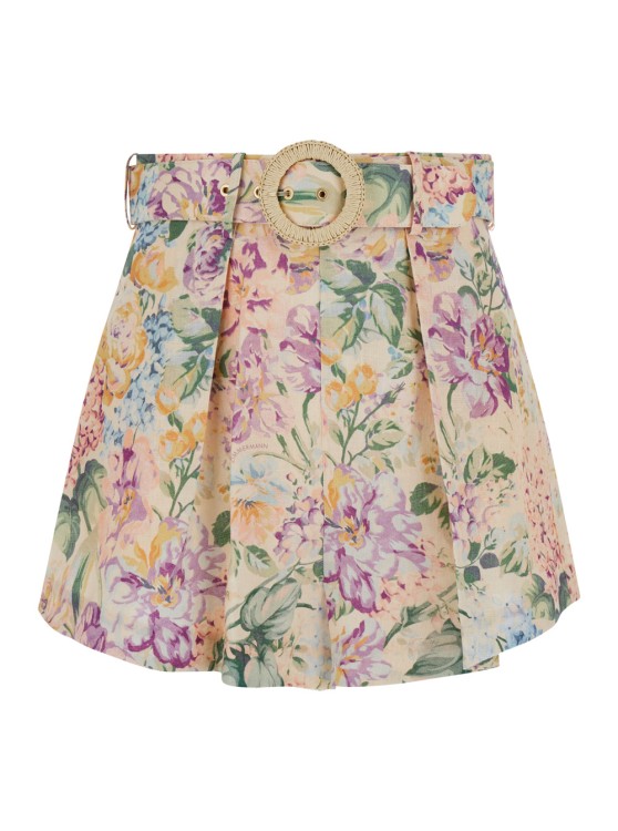 Shop Zimmermann Multicolor Belted Shorts With All-over Floral Print In Linen