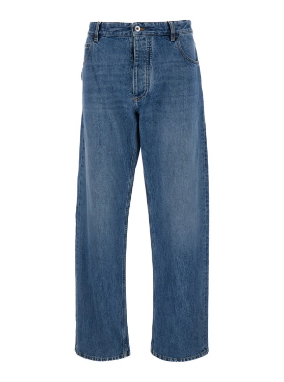 Bottega Veneta Blue Straight Leg Jeans With Logo Patch In Cotton Denim