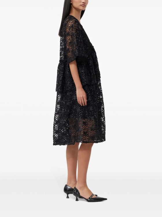 Shop Ganni Bow-pattern Tulle Minidress In Black