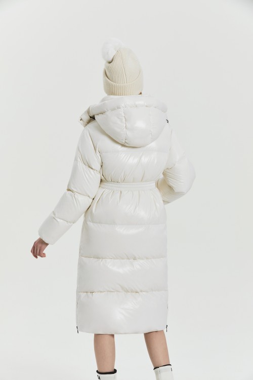 Shop Duvetica Long Down Jacket With Belt And Detachable Hood In White