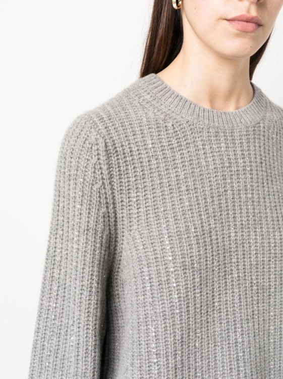 Shop Allude Rhinestone-embellished Ribbed-knit Jumper In Grey