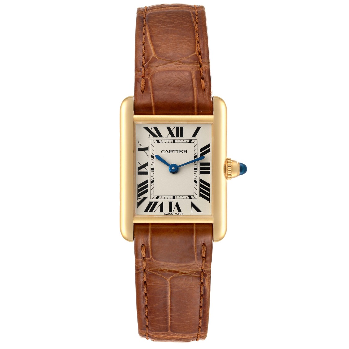 Tank Louis Small Yellow Gold Brown Strap Ladies Watch W1529856 by Cartier  for Luxury Clothing