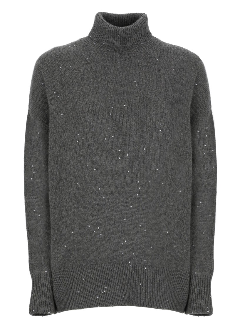 Brunello Cucinelli Sequin-embellished Roll-neck Jumper In Grey