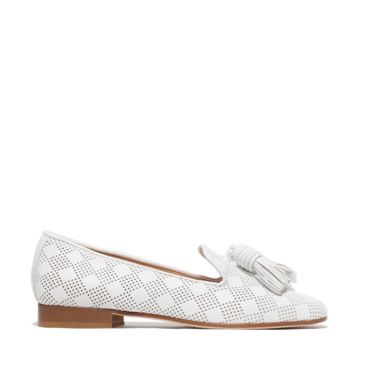 La Sellerie White Perforated Leather Slipper With Tassels