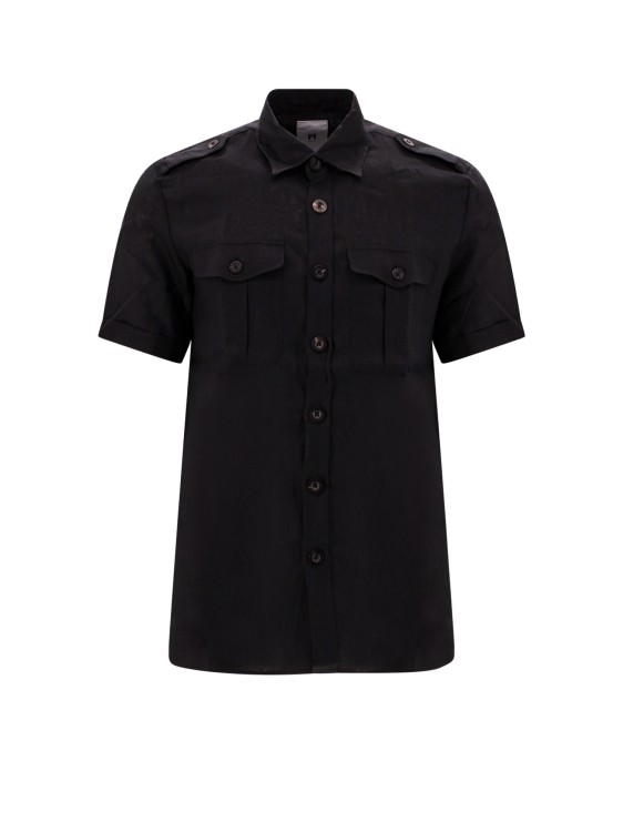 Shop Pt Torino Black Linen Shirt