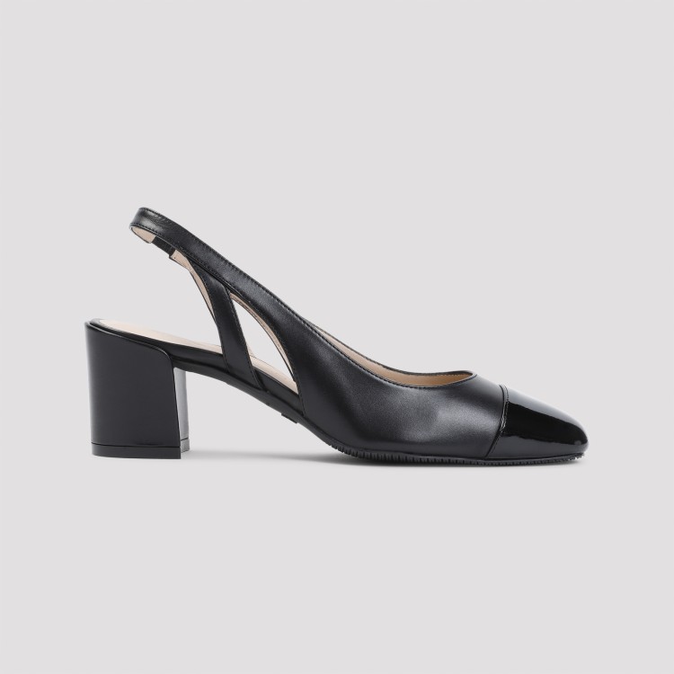 Stuart Weitzman 'sleek' Black Slingback Pumps With Block Heel In Black
