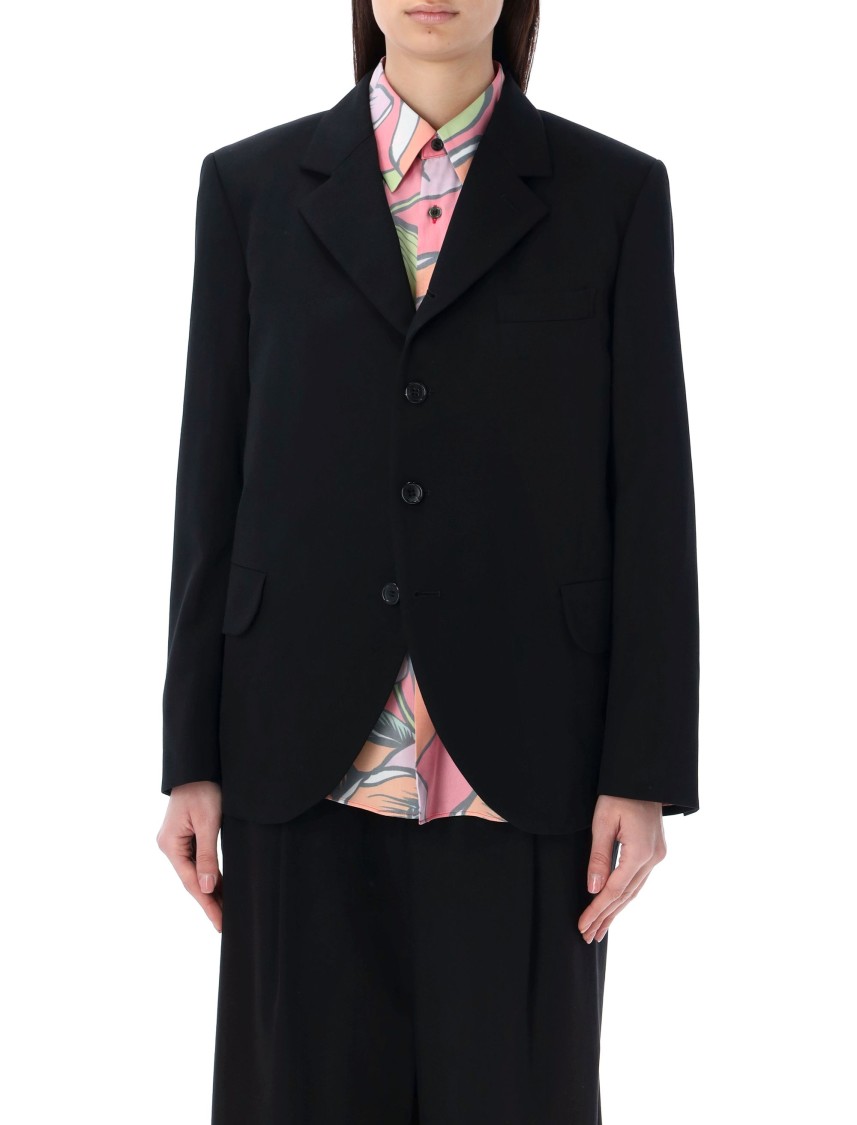 Shop Comme Des Garçons Single-breast Blazer With Floral Raffles In Black