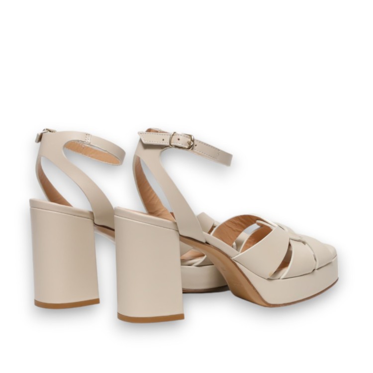 Guglielmo Rotta Sandal With Platform In Chalk Calfskin In Neutrals