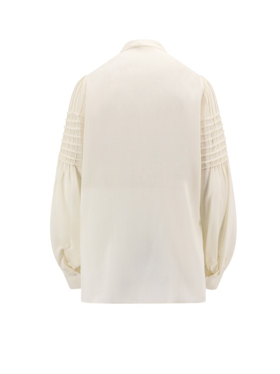 Shop Chloé Virgin Wool Shirt With Frontal Bow In Neutrals
