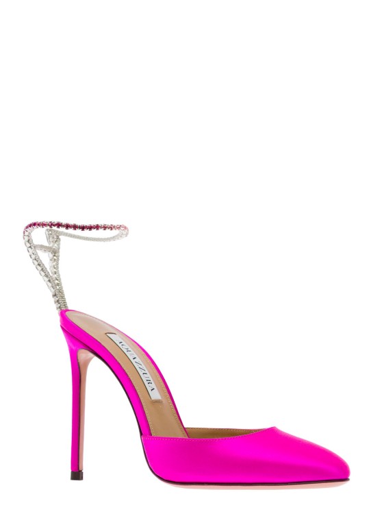 Shop Aquazzura Fuchsia Pink 'ice' Pumps Satin Effect With Crystal Embellishment In Leather