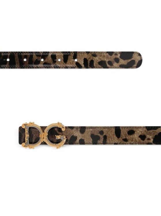 Shop Dolce & Gabbana Brown Belt With Barocco Dg Logo Buckle And Leopard Print In Leather
