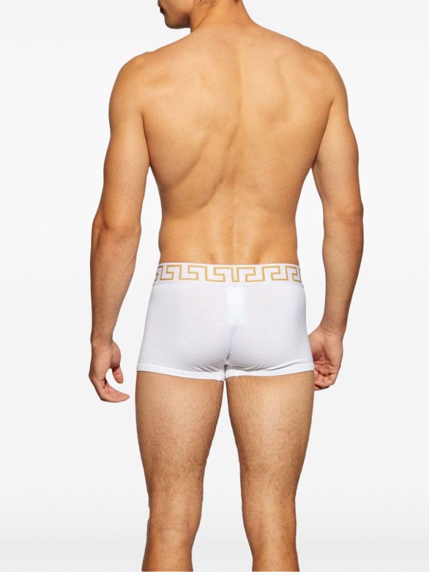 Shop Versace Luxurious Cotton Blend Underwear With Iconic Gold Logo Waistband In White