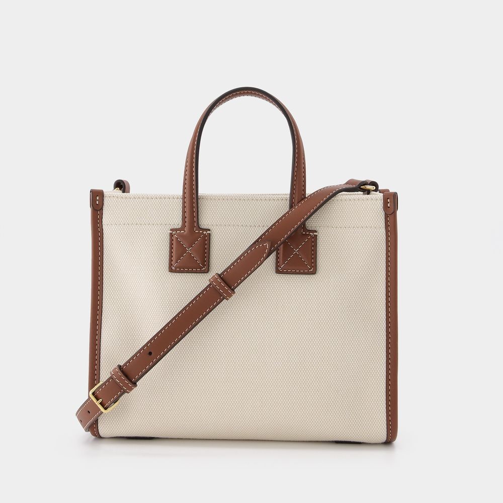 Burberry Mini Freya Tote Bag With Horseferry Print And Leather Accents In Neutrals