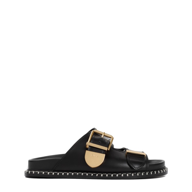 Shop Chloé Rebecca Black Leather Flat Sandals