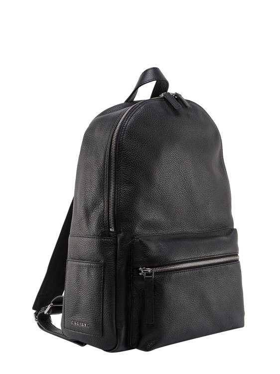 Shop Orciani Leather Backpack With Metal Logo Patch In Black