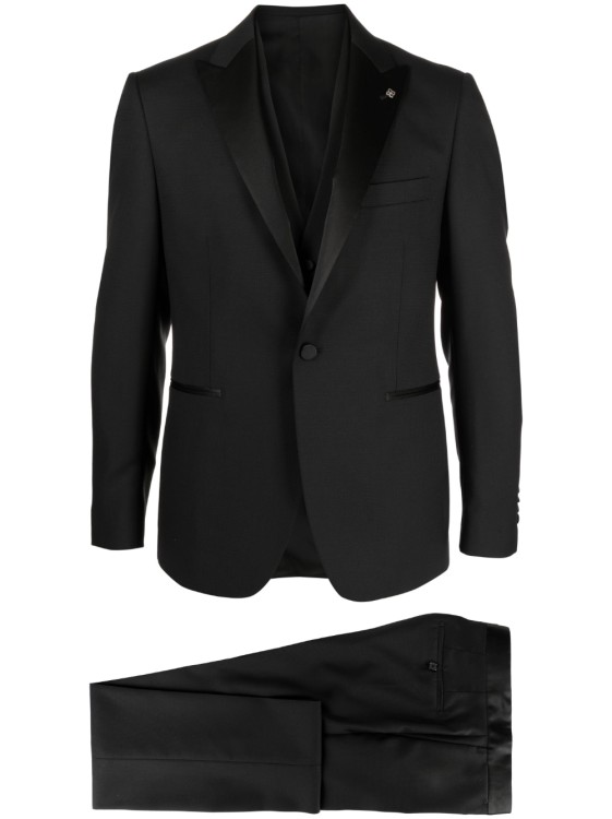 Shop Tagliatore Wool Blend Black Suit
