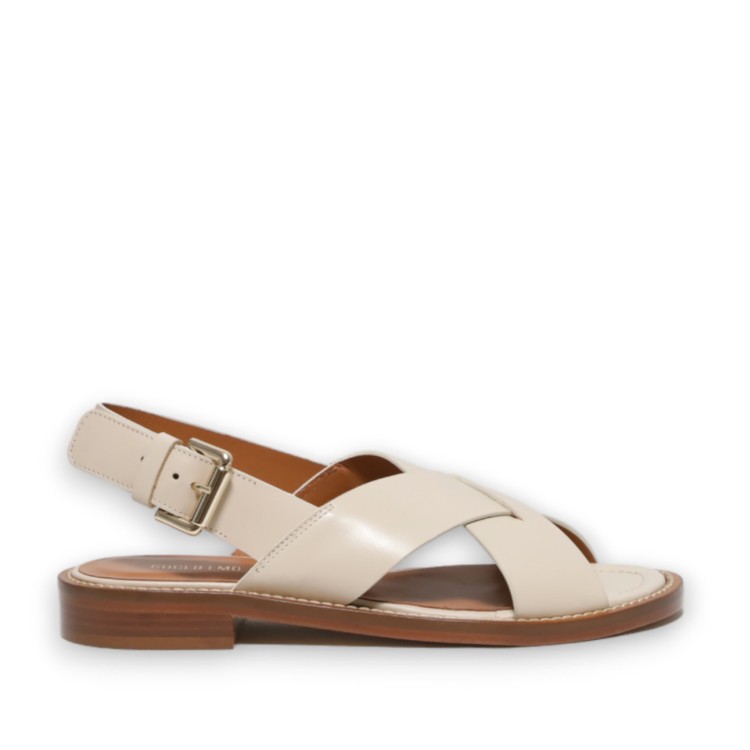 Guglielmo Rotta Criss-cross Sandal In Chalk-colored Raw-cut Leather In Neutrals