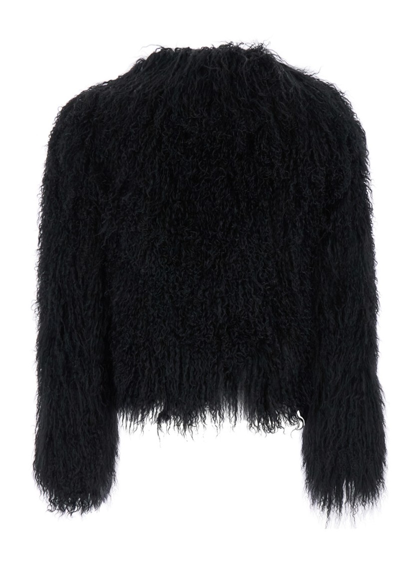 Plain Tibet Fur Short Jacket In Black