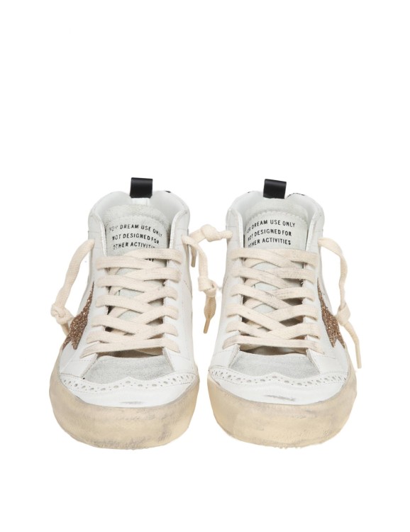 Shop Golden Goose Mid Star In Leather And Suede With Glitter Star In White