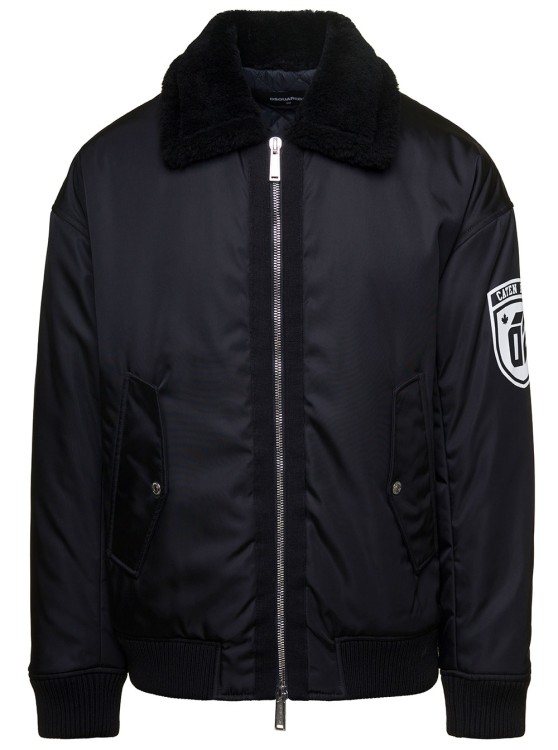 Dsquared2 Ciprus' Black Bomber Jacket With Contrasting Logo Patch And Print In Nylon