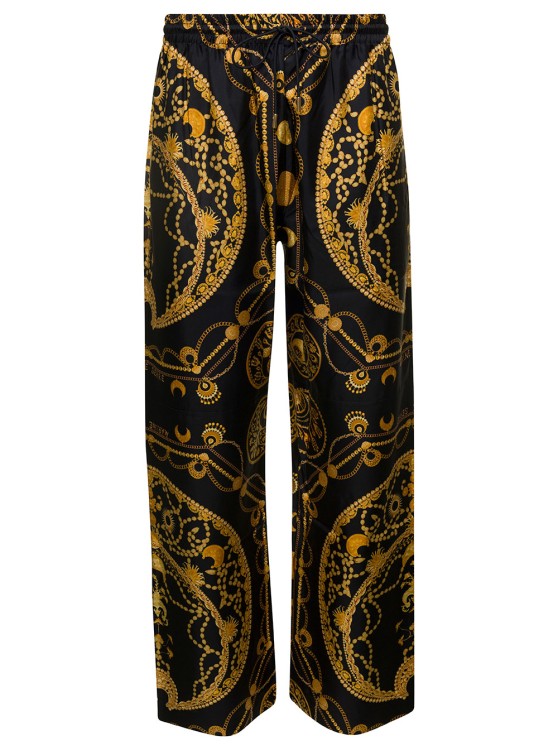 Marine Serre Black Loose Pants With All-over Graphic Print In Silk