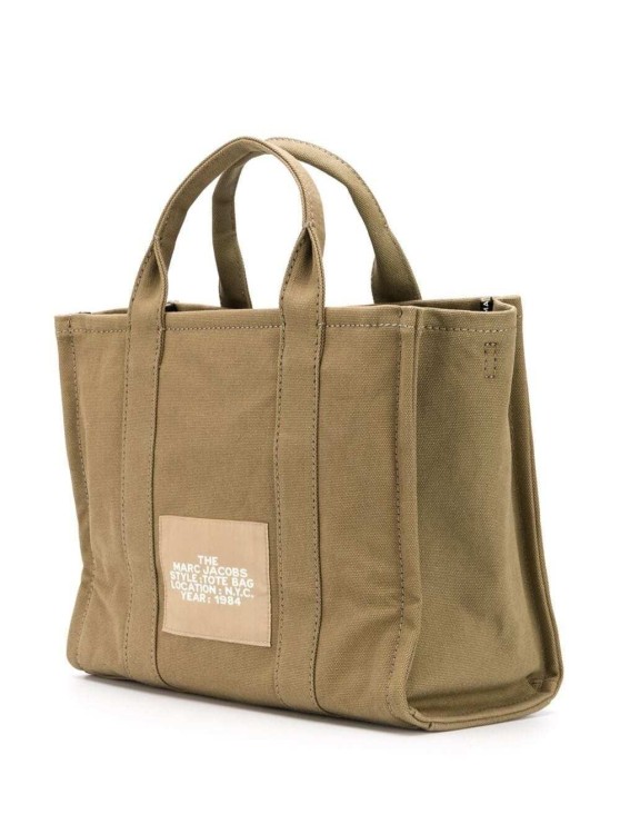 Shop Marc Jacobs The Traveller Tote In Khaki Green Canvas With Logo Print In Neutrals