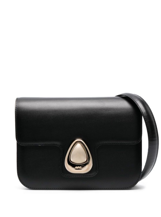 APC MINI GRACE' BLACK SHOULDER BAG WITH EMBOSSED LOGO IN SMOOTH LEATHER