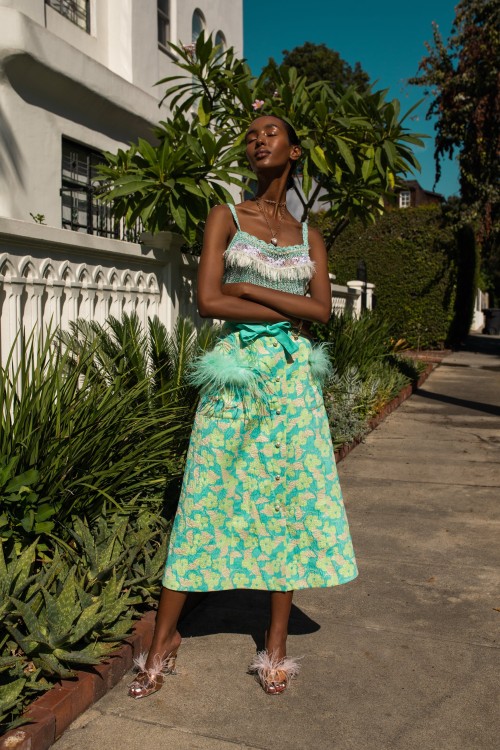 Shop Andreeva Mint Skirt With Feather Details In Green