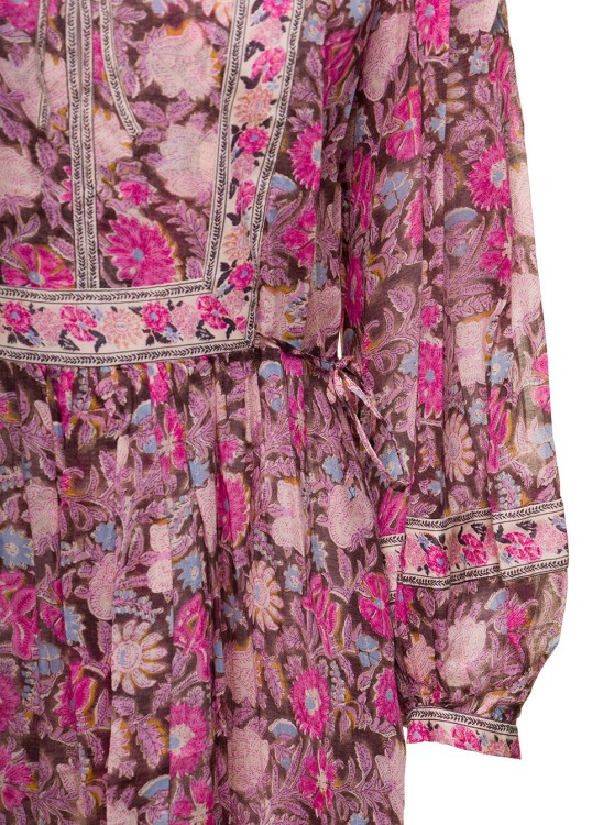 Shop Isabel Marant Étoile Floral Print Pink Mini Dress With Long Sleeves In Cotton