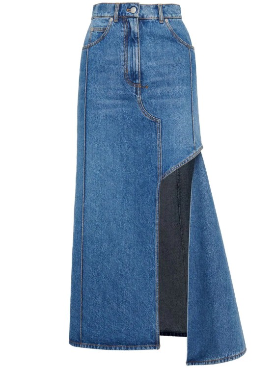 Shop Alexander Mcqueen Blue Slashed Pencil Denim Skirt