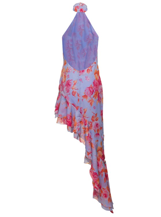 Shop Andamane Asymmetric Halerneck Dress With Floral Print In Multicolored Viscose In Pink