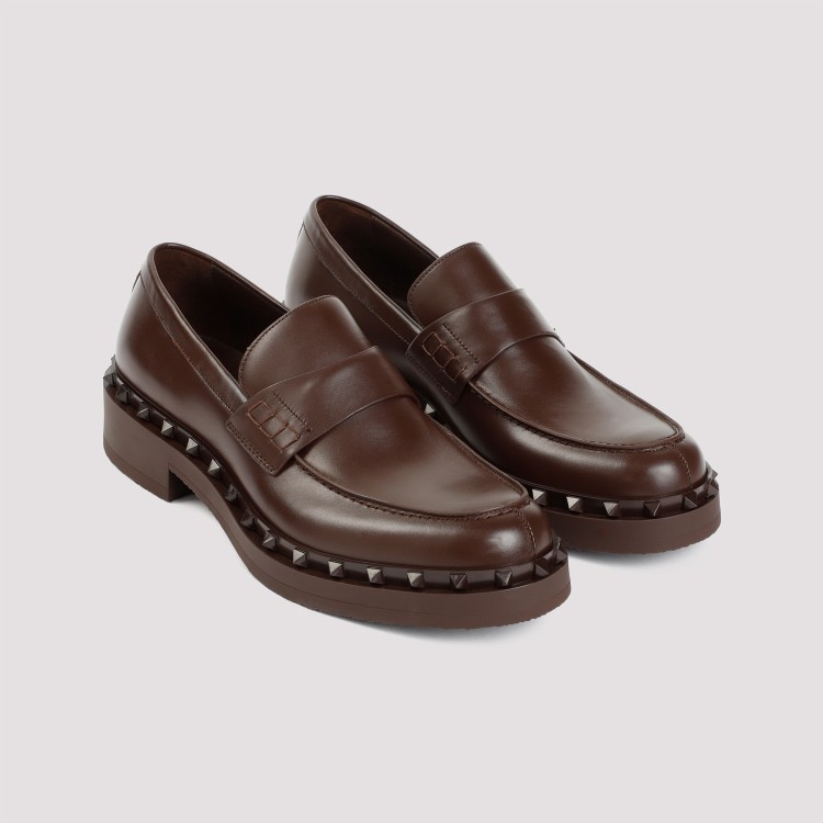 Shop Valentino Fondant Brown Leather Rockstud Loafer