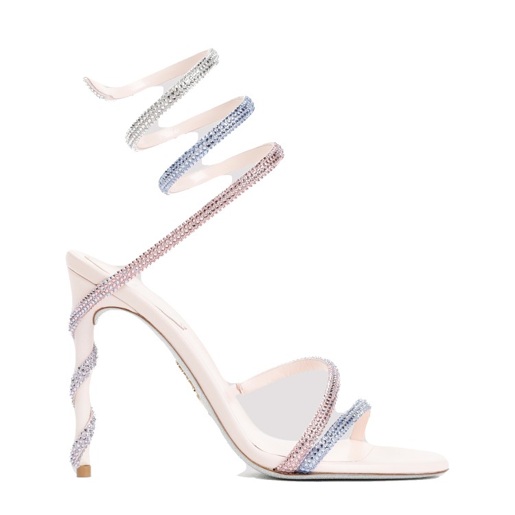 René Caovilla Pink Leather Cleo 80mm Sandals In White