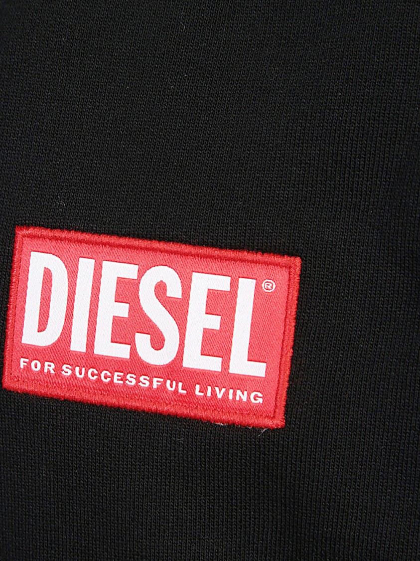 Shop Diesel Classic Cotton Hoodie With Ribbed Details In Black