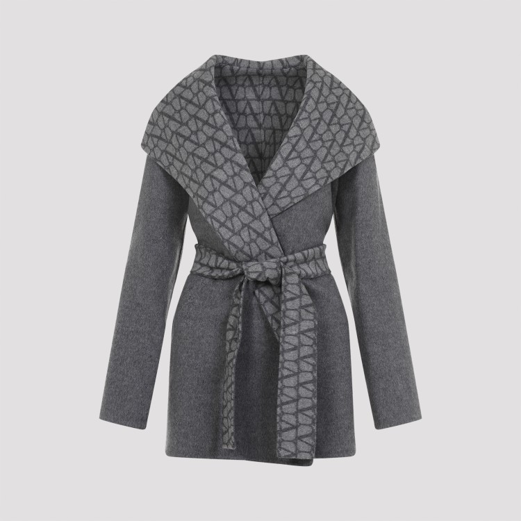 Valentino Reversible Toile Iconographe Coat In Grey