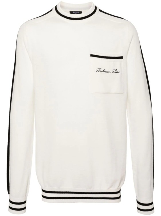 Shop Balmain White Signature Sweater