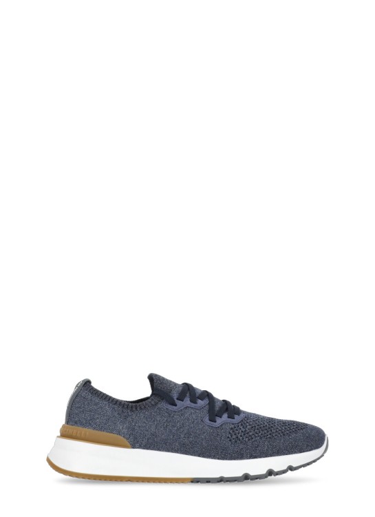 Brunello Cucinelli Leather And Tech Fabric Sneakers In Blue